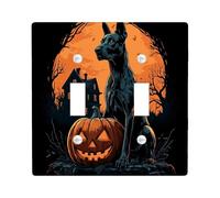 Halloween Doberman Dog Decorative Light Switch Cover Wall Plate 2 Gang Double Toggle, Spooky Pumpkins Electrical Switchplate Pet Faceplate for Kitchen Living Room Decor