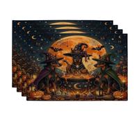Halloween Doberman Dog Placemats Set of 4, 12x18 Inch, Vintage Puppy Witch Cauldron 4Pcs Soft Table Mats for Dinning, Scary Pattern Holiday Home Kitchen Decor
