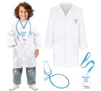 Halloween Doctor Costume for Children, Doctor's Coat, Doctor Costumes, Accessories, 5 Pieces with Card, Lanyard, Card Holder, Doctor Costume, Fancy Dress, Children's Outfit for Halloween, Carnival