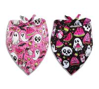 Halloween Dog Bandana 2 Pack Cute Ghost & Candycorn Print Scarves for Pets, H oliday Soft Breathable Cotton Dog Halloween Costume for Small Medium Puppies