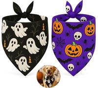 Halloween Dog Bandana-2 Pack,Double-Sided Triangle Bib Scarf for Pets, Pumpkin Ghost Bat Print, Premium Durable Fabric,Holiday Bandana for Small Medium Large and Extra Large Dogs (X-Large) (Small)