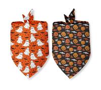 Halloween Dog Bandana 2 Pack, Halloween Bandanas for Dogs Funny Fall Holiday Thanksgiving Maple Leaves Pumpkins Bats Pet Scarf Accessories for Small Medium Dogs & Cats