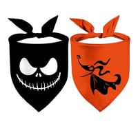 Halloween Dog Bandanas 2 Pack, Ghost Bats Black and White Print, Triangle Fall Pet Scarf, Premium Durable Fabric, Adjustable Fit(Large)