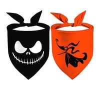 Halloween Dog Bandanas 2 Pack, Jack Face and Zero Dog Orange&Black, Triangle Fall Pet Scarf, Premium Durable Fabric, Adjustable Fit（Small）