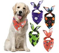 Halloween Dog Bandanas, 4 Pack Triangle Scarves Bibs for Dogs, Adjustable Premium Durable Fabric, Pumpkin Ghost Witch Horror Holiday Pet Bandanas for Small Medium Large Dogs Cats Pets