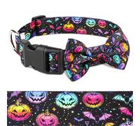 Halloween Dog Collar Bowtie - Fall Dog Collar with Bow-Pumpkin Bat Ghost Pattern - Adjustable Halloween Dog Collar for Small Dogs