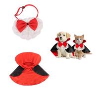 Halloween Dog Costume Cape, Red & Black Vampire Cloak With Bow White Headband, Adjustable Pet Vampire Wizard Cloak for Dog Cat Halloween Role Playing Party, M