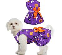 Halloween Dog Costume Girl Dress Stretchy Funny Puppy Clothes With Bowtie Outfit for Small Dogs Cats (L)
