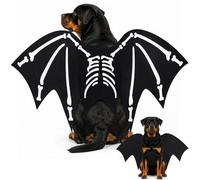 Halloween Dog Costume Glow in The Dark Black Bat Wings Adjustable L XL Dogs | White Skeleton Print Pet outfit perfect for Halloween