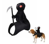 Halloween Dog Costume Grim Reaper, Pet Saddle Vest Rider for Dogs | Adjustable Harness Fit, Spooky Rider Design, Small to Large Dogs, Halloween & Party Wear, Scythe Accessory Included