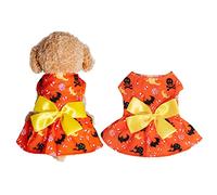 Halloween Dog Costume Pet Dress Puppy Outfits Printed with Skeleton Bat Ghost Bowknot Cat Vest Clothes for Holiday Halloween Costume Cosplay Carnival Photography (Orange, X-Small)
