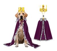 Halloween Dog Costume Royal King Prince Cape Costumes for Large Dogs Cloak and Golden Crown Set Pet Party Supplies Holiday Accessories