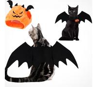 Halloween Dog Costume Set, Bat Wing with Pumpkin Bell and Hat Set - Cute Bat Wing Outfit for Small Cats with Adjustable Straps (Orange Hat Set, Medium)