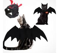 Halloween Dog Costume Set, Bat Wing with Pumpkin Bell and Hat Set - Cute Bat Wing Outfit for Small Cats with Adjustable Straps (Black Hat Set, Medium)