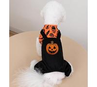 Halloween Dog Costume with Pumpkin Bat and Skull Party Pet Overalls Scary Washable Funny Puppy Halloween Devil Clothes for Small Medium and Cat,Orange(Size:X-Small,Color:Orange)