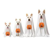 Halloween Dog Costumes - 2-Pack White Ghost Outfit with Non-Woven Pumpkin Bags for Dogs & Cats | Cute Cosplay Cape for Halloween Parties (Large)