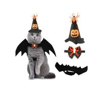 Halloween Dog Costumes Bow and Witch Hat 3Pcs Set Includes Witch Hat with Orange Pumpkin and Spider Orange Halloween Bow Collar and Black Bat Clothes for Medium Small Dogs Cats
