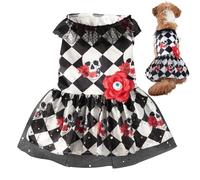 Halloween Dog Dresses | Skull Pattern Lace Skirt Tutu with Eye Flower - Pet Costume for Small Medium Dogs, Dress up Accessories for Cosplay Halloween