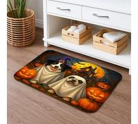 Halloween Dog Ghosts Quick Dry Bath Mat, Pumpkin and Haunted House Absorbent Non Slip Shower Mat, Fall Flannel Washable Bath Rugs 20x32 Inch