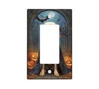 Halloween Dog Light Switch Cover Plate, Spooky Yellow Labrador with Pumpkins, Decorative Thermoplastic Wall Plate, Standard Size Single Rocker