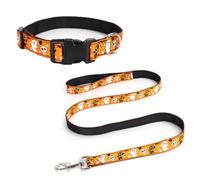 Halloween Dog Pet Cat Collar, Adjustable Pumpkin Pattern Leash, with Plastic Buckle for Puppy, Small,Medium,Large Size,with Tow Rope 1 Set (Style 1, L)