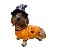 Halloween Dog Statue Decor, Cute Witch Hat Pumpkin Outfit, Realistic Resin Puppy, Perfect for Home, Mantel, Your Festive Vibe (Yellow, One Size)
