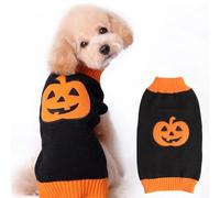 Halloween Dog Sweater - Knitted Pumpkin Costume for Small Medium Large Dogs, Cats and Puppies - Funny Holiday Party Outfit - Black XS