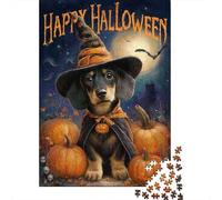 Halloween Dog Witch Hat Jigsaw Puzzles Puzzle for Adults Kids. 1000 Pieces Whimsical Challenge Toy Educational Games Home Decoration for Adults& Kids Age 14 Years Up 70x50cm/1000pcs