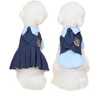 Halloween Dog Wizard School Uniform 2Pcs Pet School Skirts Sailor Costume Funny Puppy Shirts & Dress with Tie Doggie Graduation Apparel Gown Grad Christmas Holiday (Blue, Small)