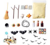 Halloween Dollhouse Miniature, 1:12 Mini Halloween Figurines Incluedes Bat Spider Pumpkin Skull Witch Tool More Plastic DIY Dollhouse Accessories for Party Favors, Tabletop Decor Miniatures
