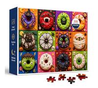 Halloween Donuts 500 Piece Jigsaw Puzzle for Adults with Colorful Spooky Dessert Collage Artwork