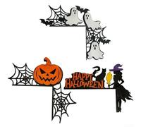 Halloween door corner wooden decoration with classic pumpkin and black cat themes, includes built in hanging loop for convenient mounting on various surfaces (The Ghosts)