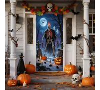 Halloween Door Cover Halloween Window Door Decorations Creepy Ghost Red-Eyed Scarecrow Haunted House Stickers Party Supplies Favors for Garage Window Wall Cover (#D, 180x90cm)