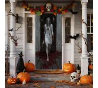 Halloween Door Cover Halloween Window Door Decorations Creepy Ghost Red-Eyed Scarecrow Haunted House Stickers Party Supplies Favors for Garage Window Wall Cover (#C, 200x90cm)