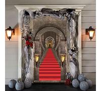 Halloween Door Decorations - 3D Realistic Castle Entrance Banner, Large Fabric Medieval Themed Stone Backdrop, Gothic Photo Background for Vampire Party