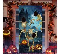 Halloween Door Decorations Halloween Photo Hole in Face Skeleton Photo Prop Backdrop Halloween Skull Photography Background for Halloween Party Skeleton Theme Party Supplies Decor, 70.9 x 35.4 Inches