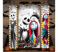Halloween Door Decorations, Nightmare Jack Skellington Halloween Decorations Porch Sign and Door Cover, Glow in Dark All Hallows' Eve Outdoor Indoor Party Banner