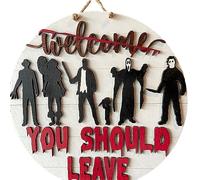 Halloween Door Decorations Welcome You Should Leave Sign Horror 3D Wood Welcome Sign for Front Door Wall Decoration Sign(11.8" x 11.8")