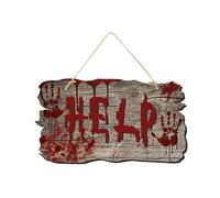 Halloween Door Hanging Decoration Imitation Wooden Plate Bloody Handprint Sign Beware Props Outdoor Wall Festival Atmosphere (B, 27x16. 5x1cm)