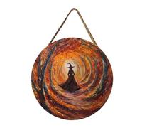 Halloween Door Hanging Decoration - Wooden Witch Cat Sign for Festive Home Seasonal Ornament to Welcome Guests and Celebrate the Holiday (B, One Size)