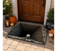 Halloween Door Mat 3D Illusion Spooky Pattern Mat for Living Room Bedroom | 3D visual hole illusion design, Spooky Halloween pattern, 40X60cm size, Indoor outdoor usable, Living room bedroom door mat