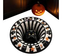 Halloween Door Mat, Cat Star Illusion Design, 23.62 Inches, Washable Tepp | Halloween Doormat, Cat Star Illusion Pattern, 23.62 Inch Washable Rug, Scary Decoration, for Bathroom, Hallway