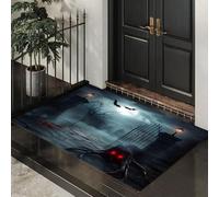 Halloween Door Mat Cemetery Bats Indoor Outdoor Doormat, Creepy Eyes Palms Front Mats Rugs, Non - Slip Blue Welcome Door Mats for Entrance Halloween Decorations 50x80 cm