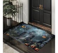 Halloween Door Mat Dilapidated Haunted House Indoor Outdoor Doormat, Pumpkin Spider Front Mats Rugs, Non - Slip Black Welcome Door Mats for Entrance Halloween Decorations 50x70 cm