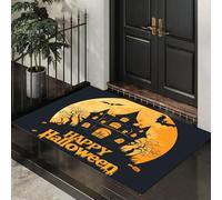 Halloween Door Mat Full Moon Bats Palace Indoor Outdoor Doormat, Cartoon Dark Castle Front Mats Rugs, Non - Slip Black Welcome Door Mats for Entrance Halloween Decorations 60x90 cm
