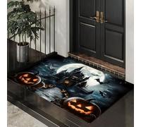 Halloween Door Mat Full Moon Castle Indoor Outdoor Doormat, Spooky Bats Pumpkins Front Mats Rugs, Non - Slip Black Welcome Door Mats for Entrance Halloween Decorations 80x120 cm