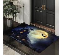 Halloween Door Mat Full Moon Old Haunted House Indoor Outdoor Doormat, Terror Bats Weeds Front Mats Rugs, Non - Slip Black Welcome Door Mats for Entrance Halloween Decorations 45x75 cm