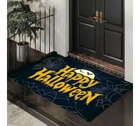 Halloween Door Mat Full Moon Spider Web Indoor Outdoor Doormat, Flying Bats Front Mats Rugs, Non - Slip Black Welcome Door Mats for Entrance Halloween Decorations 60x90 cm