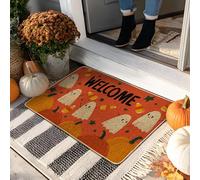 Halloween Door Mat Ghosts Orange Welcome Mat Indoor Outdoor Funny Fall Decor Non Slip Waterproof Dustproof Easy Clean 29x17