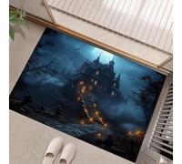 Halloween Door Mats Dark Halloween Haunted House Tombstone Mist Absorbent Non-Slip Low Profile Doormat | for Entrance, Inside, Kitchen, Machine Washable Front Door Mat for Pets or Dog 50 x 80 cm